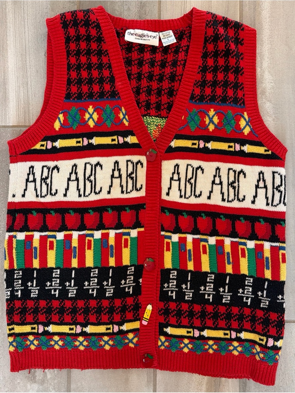 VTG Eagles Eye Teacher School Class Sweater Vest Teachercore Grandmacore Small